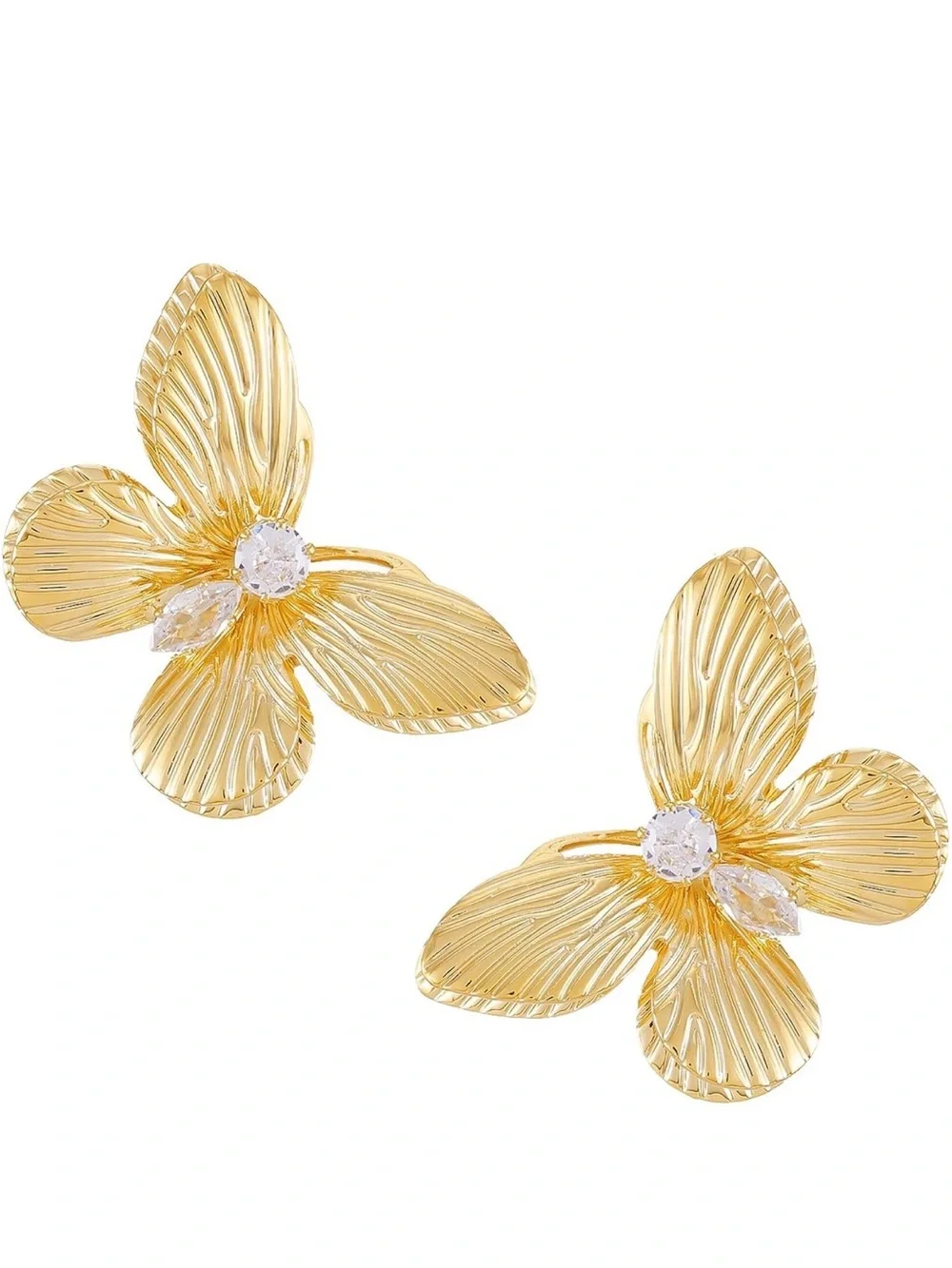 I.KEEN Gold Butterfly Cubic Zirconia Stud Earrings NIB